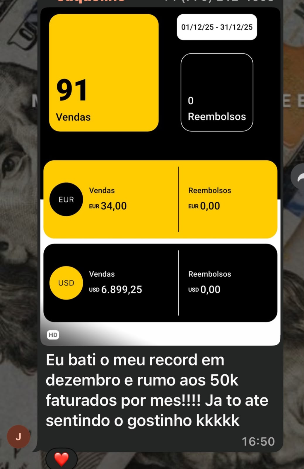 Painel de vendas com 91 vendas e recorde em dezembro