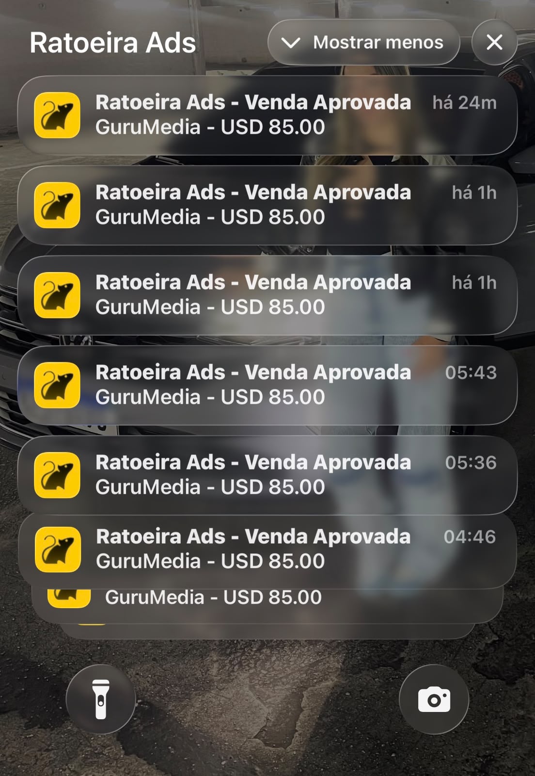 Notificações de vendas aprovadas em dólar