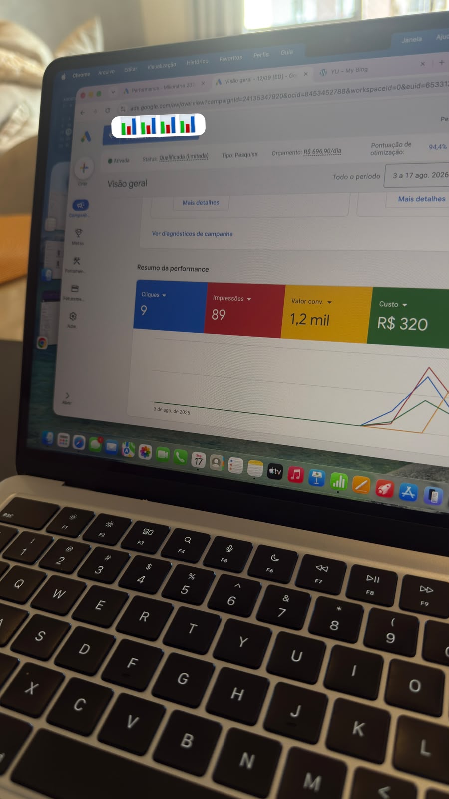 Painel do Google Ads com performance da campanha